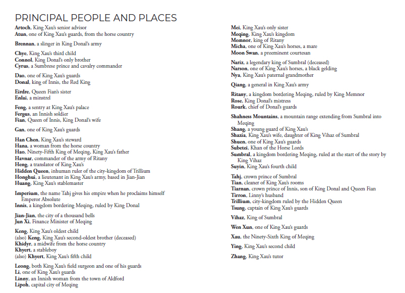 A list of the principal people and places in the book 